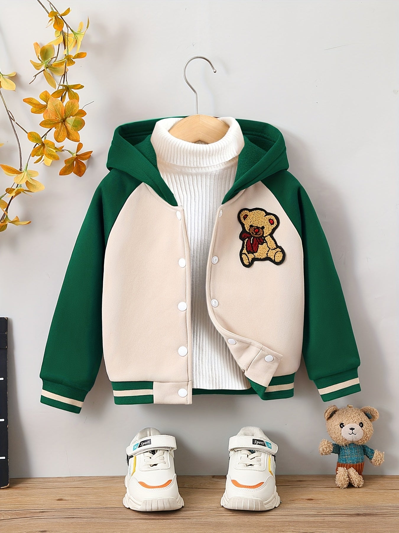 Boys Hooded Fleece Bear Print Jacket