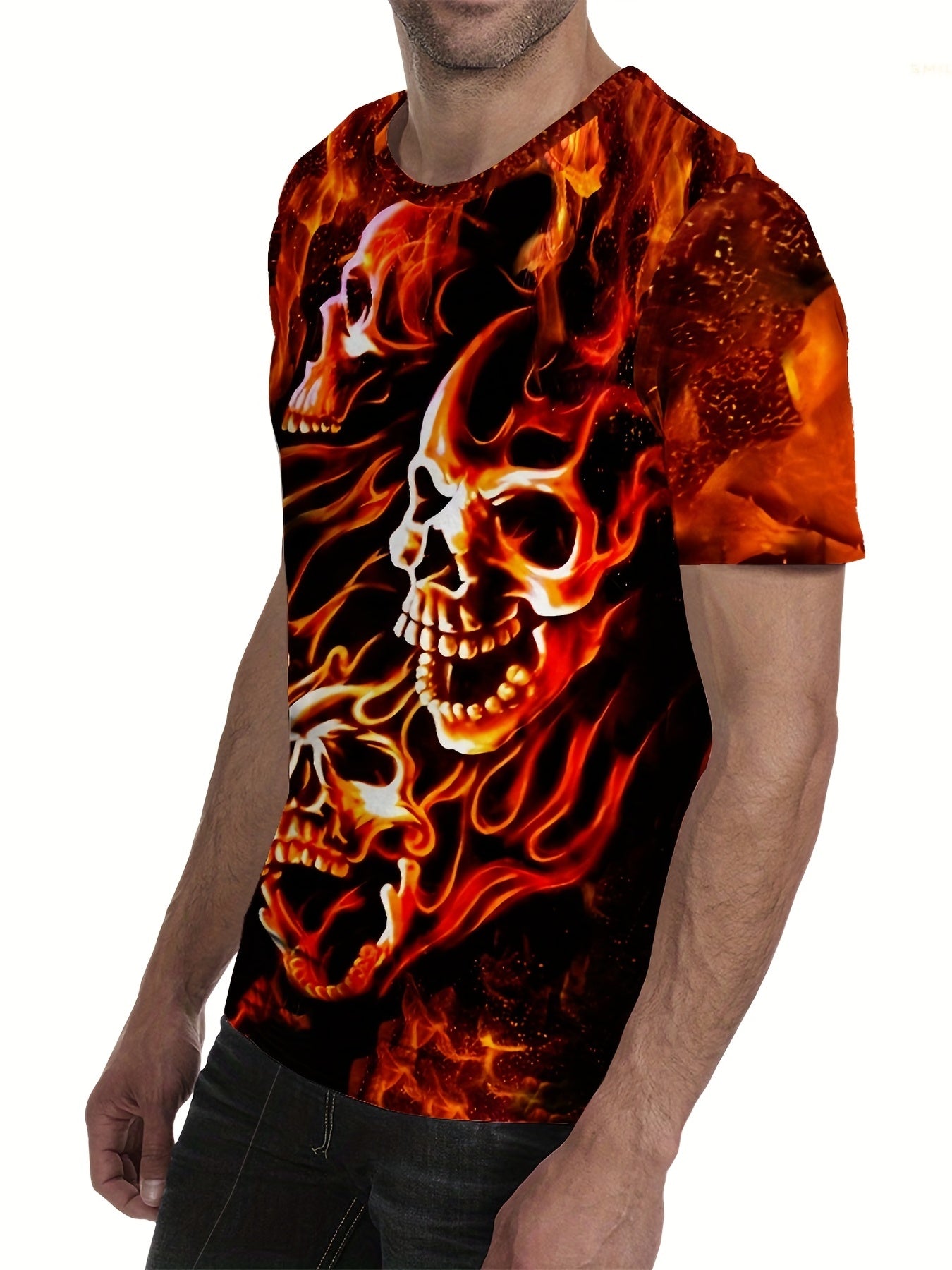Men's Burning Skull 3D Graphic T Shirt Short Sleeve Tee for Summer