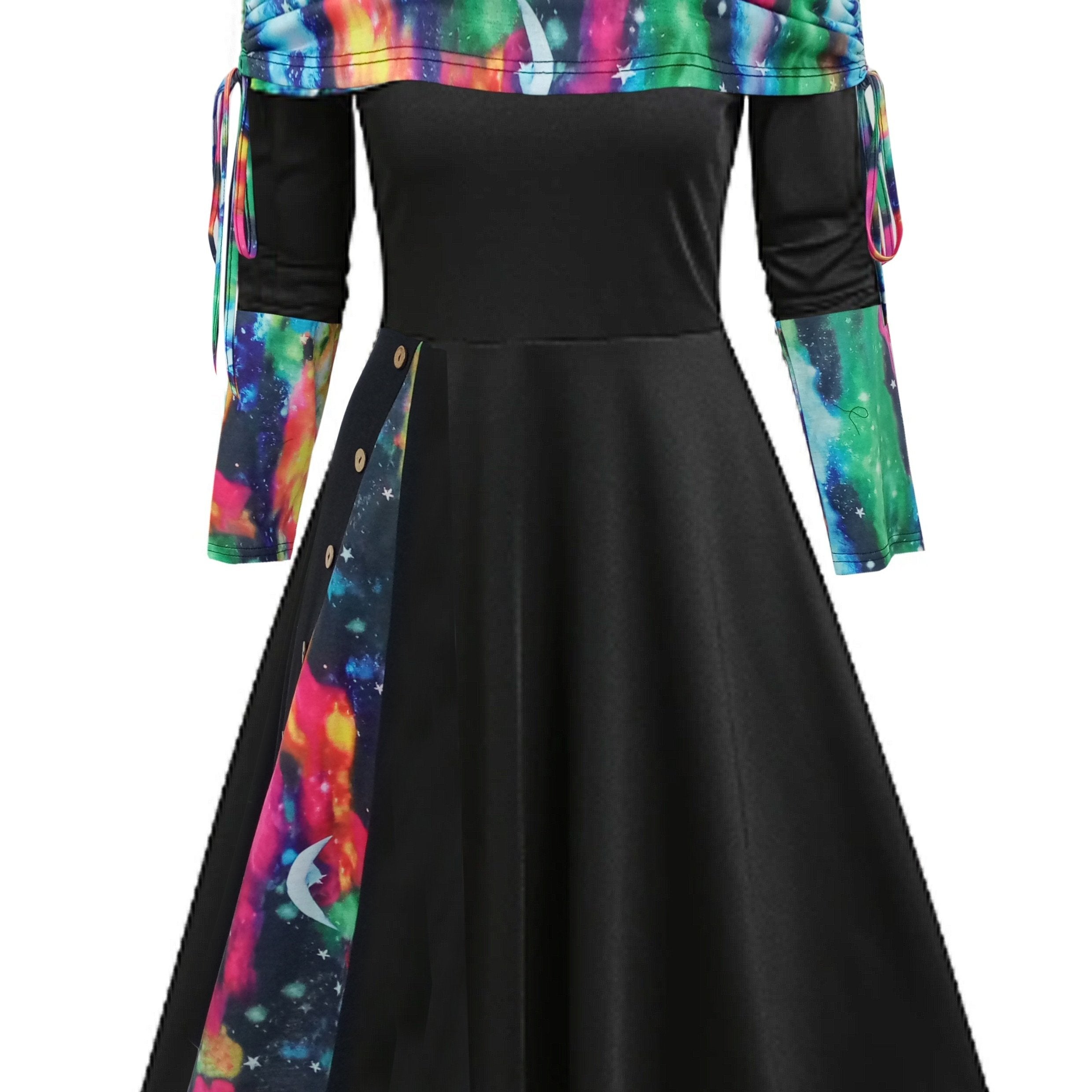  Colorblock Off Shoulder Ruched Dress