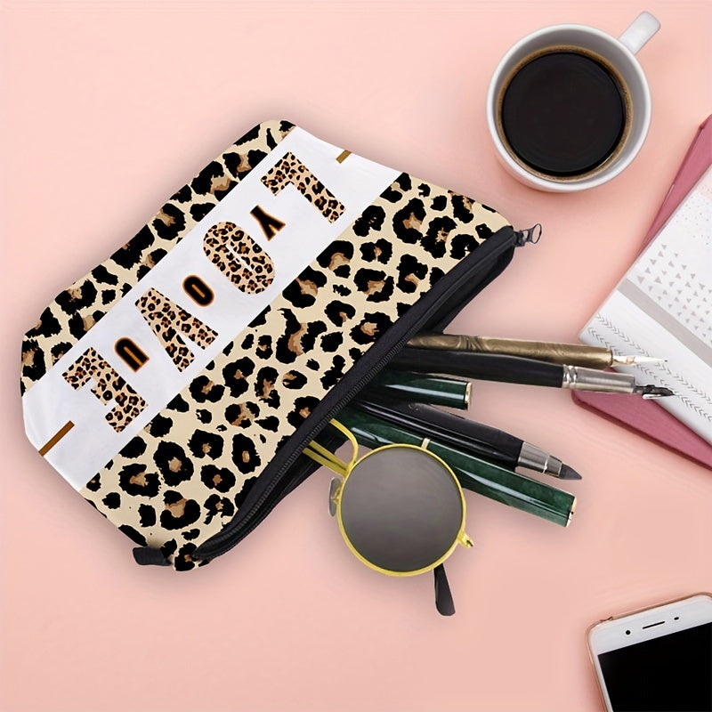 Leopard Print Cosmetic Bag Love You Pattern Clutch Purse