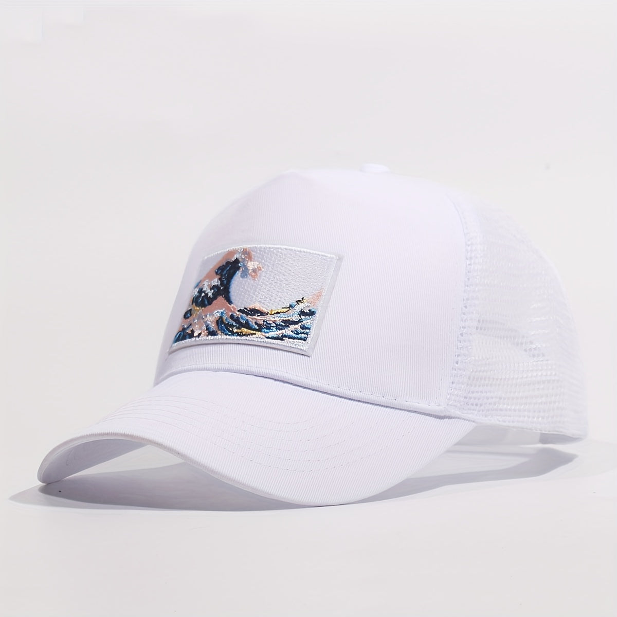 Wave Embroidery Patch Trucker Hat Mesh Baseball Cap Unisex Adjustable