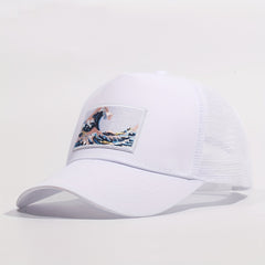 Wave Embroidery Patch Trucker Hat Mesh Baseball Cap Unisex Adjustable