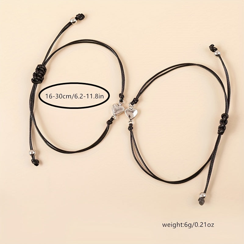 2 Pcs Stackable Heart Bracelet Adjustable Rope Braided Bracelet