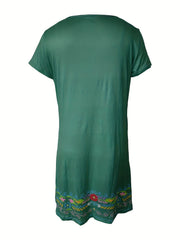  Casual Dress Women's Plus Floral Print Scallop Tee Dress