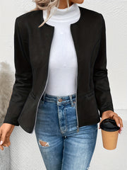 Solid Zip Up Jacket Casual Long Sleeve Crew Neck Outerwear