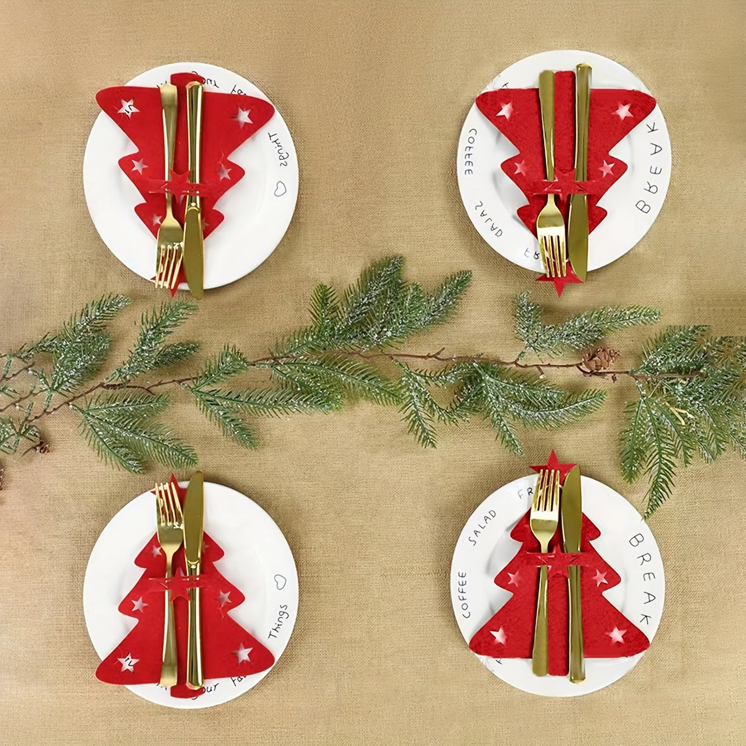 4pcs Christmas Tree Cutlery Holder Felt Fork Spoon Bag