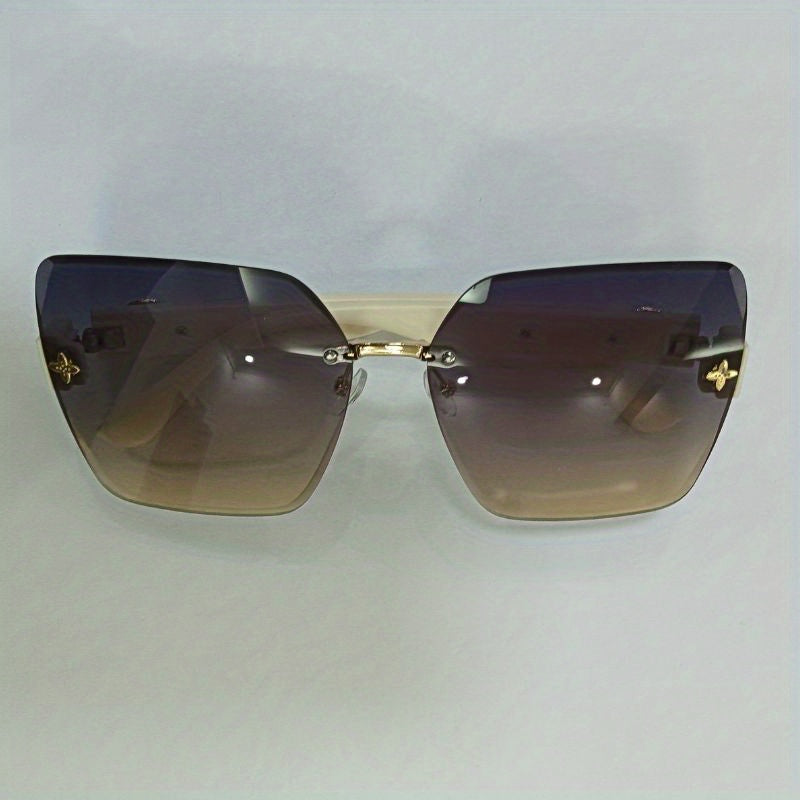 Large Rimless Sunglasses UV400 Sun Shades for Summer Beach Travel with Case