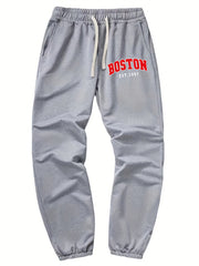 Boston Print Drawstring Sweatpants Men's Loose Fit Joggers