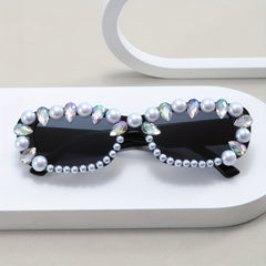 Y2K Rectangle Sunglasses Rhinestone & Faux Pearl Anti Glare UV400