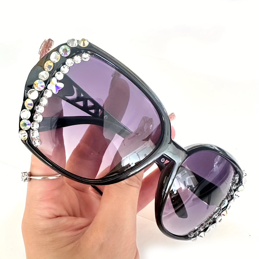 Rhinestone Sunglasses for Women Square UV400 Sun Shades Glasses