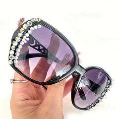 Rhinestone Sunglasses for Women Square UV400 Sun Shades Glasses