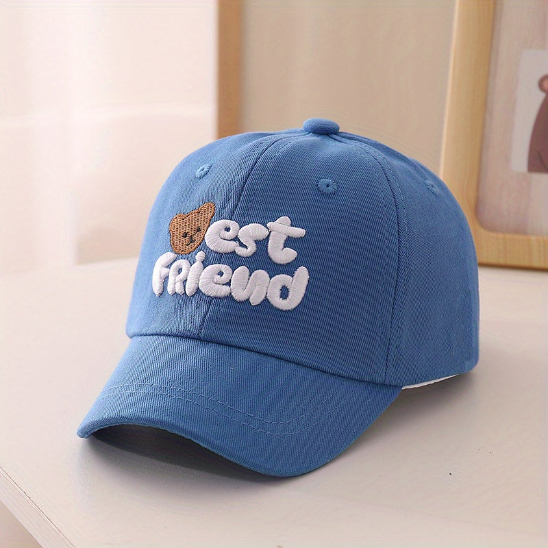 Kids Sunshade Baseball Cap w/ Bear Embroidery, Adjustable, Outdoor Activity
