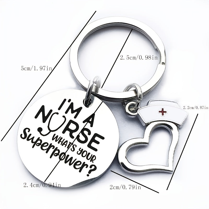 Nurse Superpower Silver Keychain Gift