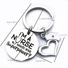 Nurse Superpower Silver Keychain Gift
