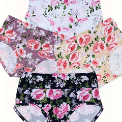 4 Pack Plus Size Panties Set Women's Plus Comfort Floral Print