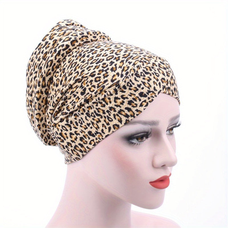 Leopard Flower Print Turban Hijab Cap Vintage Head Scarf Ramadan Head Wrap