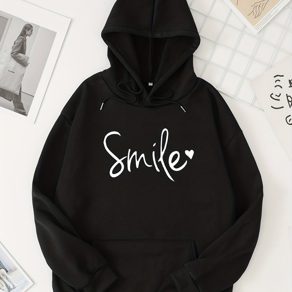 Letter Print Kangaroo Pocket Hoodie Casual Long Sleeve Drawstring Hoodies