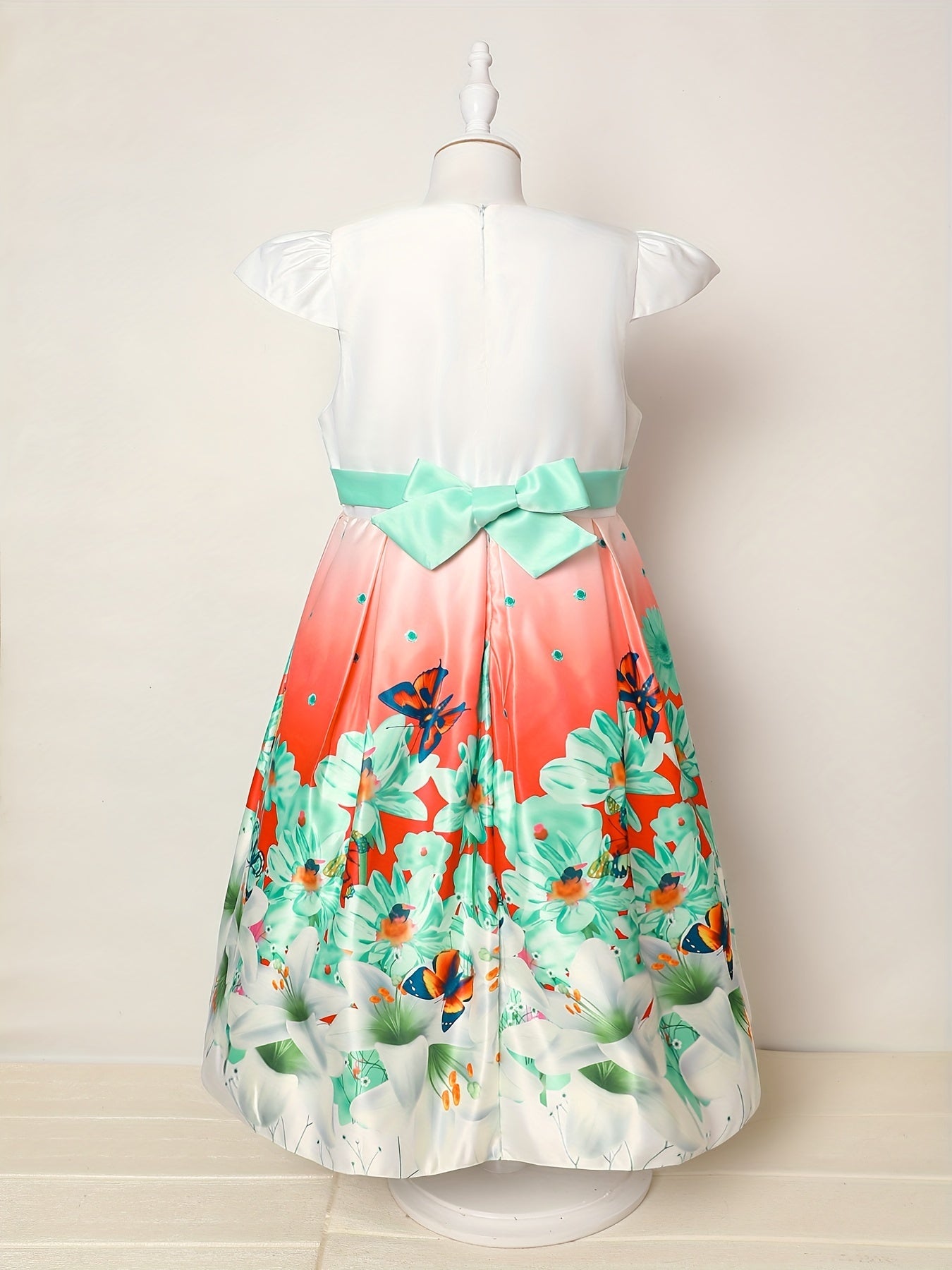 Floral Print Bowknot Short Sleeve Princess Dress