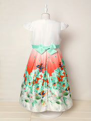 Floral Print Bowknot Short Sleeve Princess Dress