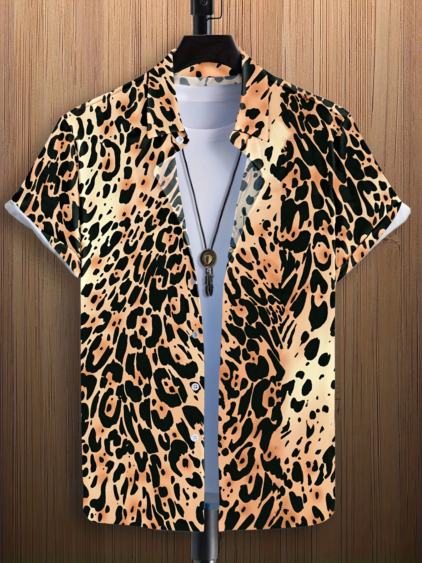 Leopard Print Men's Casual Short Sleeve Shirt Summer Vacation Resort Tops