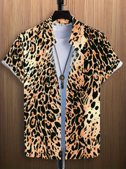 Leopard Print Men's Casual Short Sleeve Shirt Summer Vacation Resort Tops