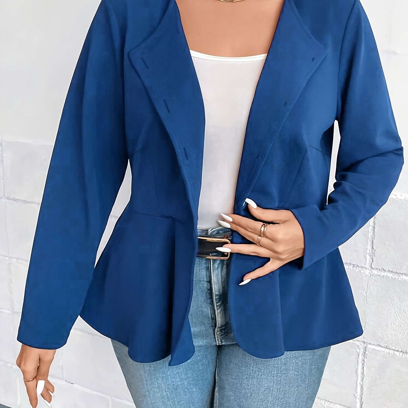  Solid Long Sleeve Open Front Blazer
