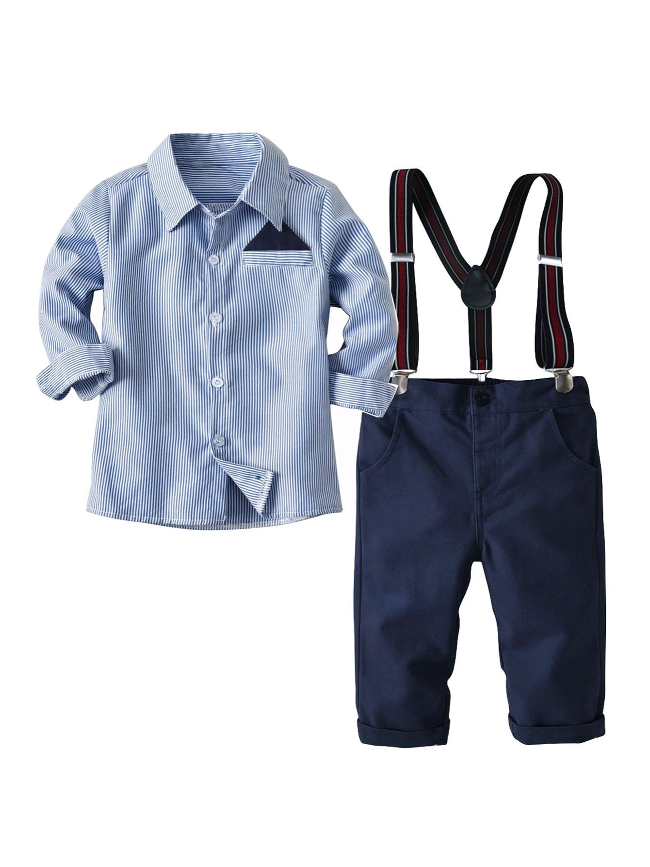 Boys Striped Shirt & Suspender Pants Set