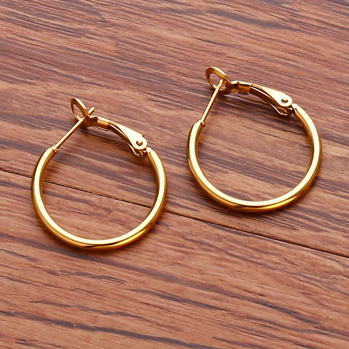 Golden Silvery Hoop Earrings Minimalist Stainless Steel 14K Plated