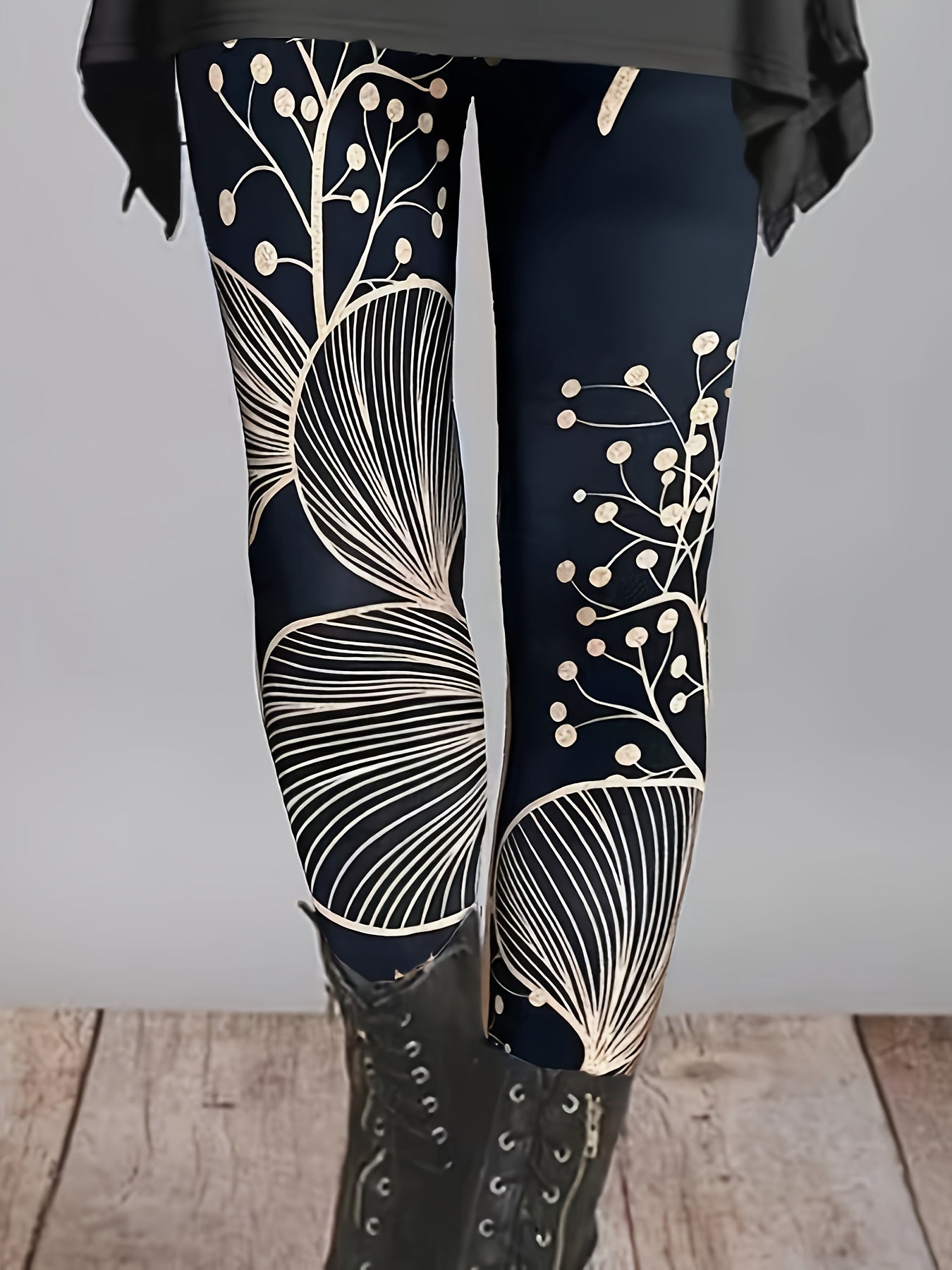 Women's Plus Floral Print Skinny Trousers High Rise Elastic Waist