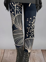 Women's Plus Floral Print Skinny Trousers High Rise Elastic Waist