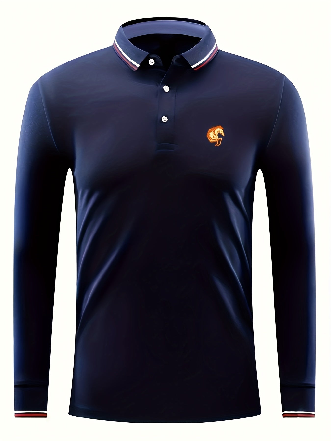 Men's Horse Head Print Polo Shirt Long Sleeve