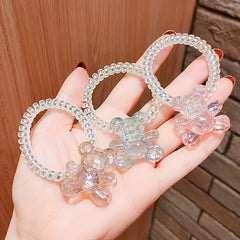 Crystal Bear Decor Spiral Hair Tie Holographic Hair Rope Elastic Ponytail Holder