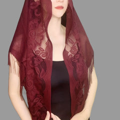 Classic Lace Veil Tassel Scarf Vintage Catholic Mantilla Head Covering