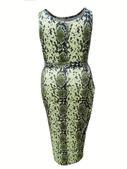  Snake Skin Print Round Neck Maxi Tank Dress