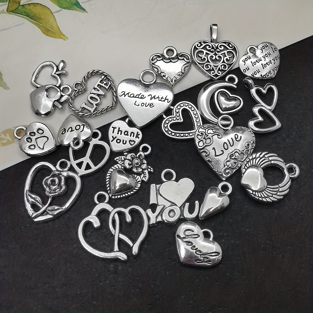 20pcs Antique Silver Heart Charms Pendants DIY Jewelry Making Findings