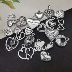 20pcs Antique Silver Heart Charms Pendants DIY Jewelry Making Findings
