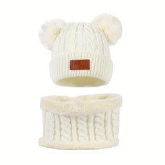 Toddler Winter Pompom Knit Cap Mittens Neck Warmer Set