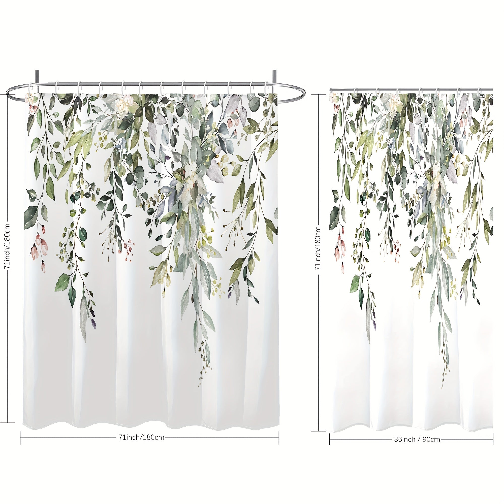 Flowers Green Leaves Shower Curtain Plant Leaves Bathroom Window Curtain
