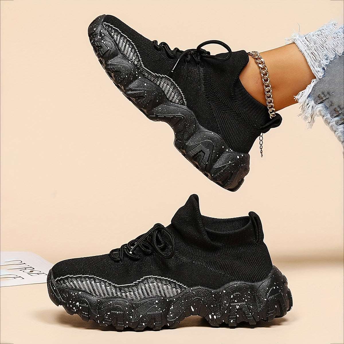Women's Lace-Up Sports Shoes Lightweight Sock Shoes