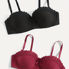 2pcs Lace Push Up Bras Comfy & Breathable Women's Lingerie