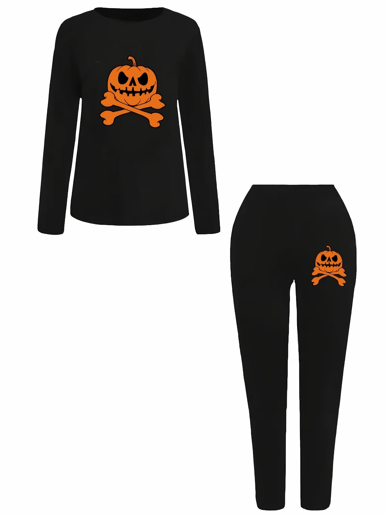  Halloween 2pcs Set Women's Plus Graphic Print Tee & Leggings Set