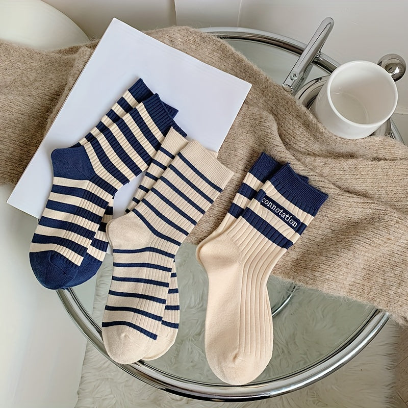 6 Pairs Striped Print Mid Tube Socks Women's Stockings