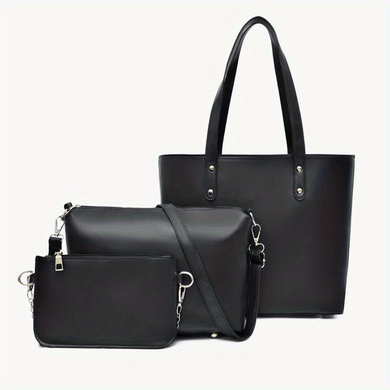 3pcs PU Leather Bag Sets - Crossbody Bag, Wallet, Tote Bag