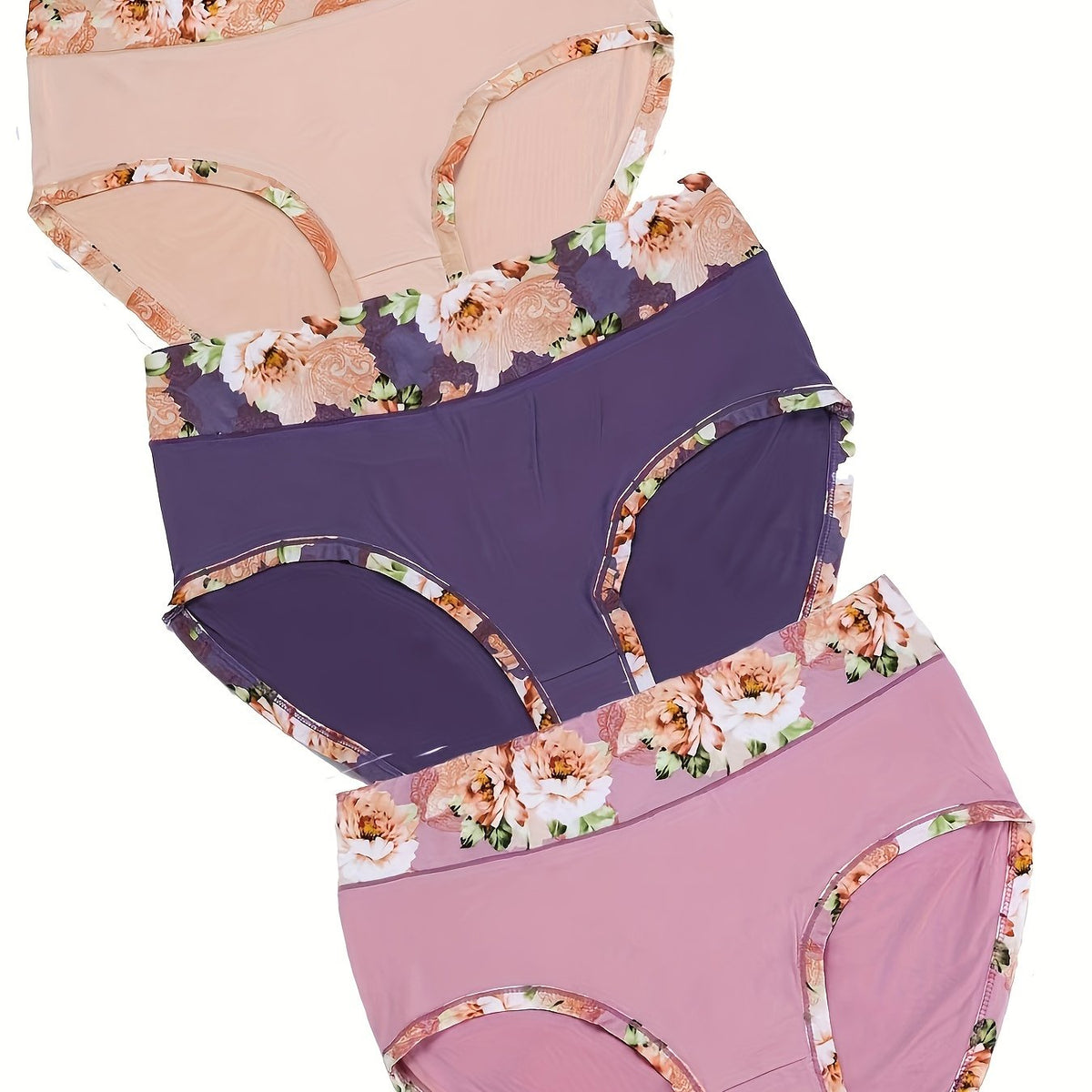 3 Pack Plus Size Floral Print High Waisted Briefs Set