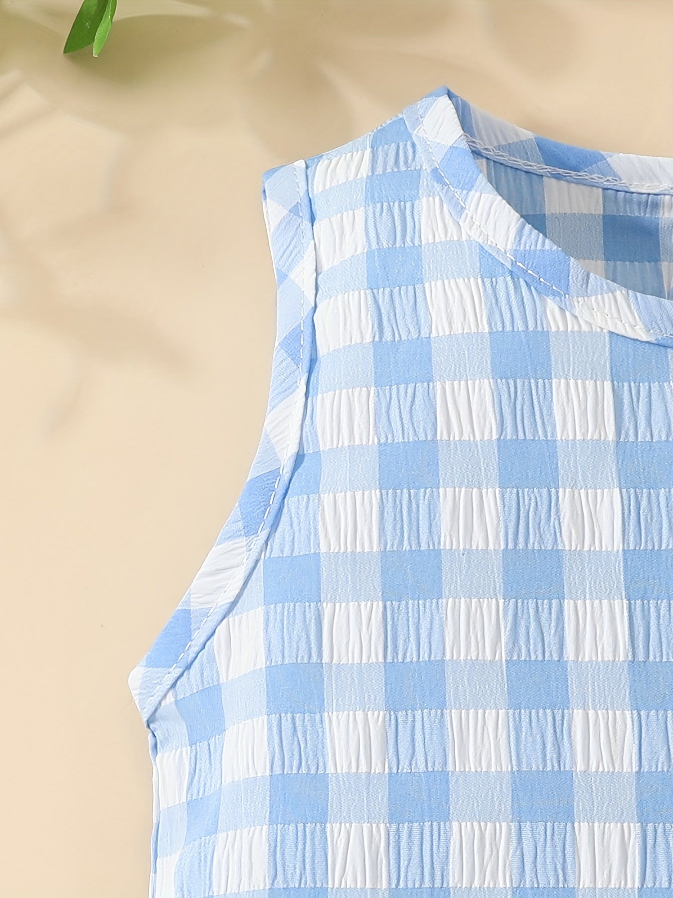 Baby Girls Gingham Lace Trim Tank Top & Skirt Set for Summer