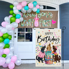 Happy Birthday Garden Flag Double Sided Burlap Outside Dogs Cake Party Gift