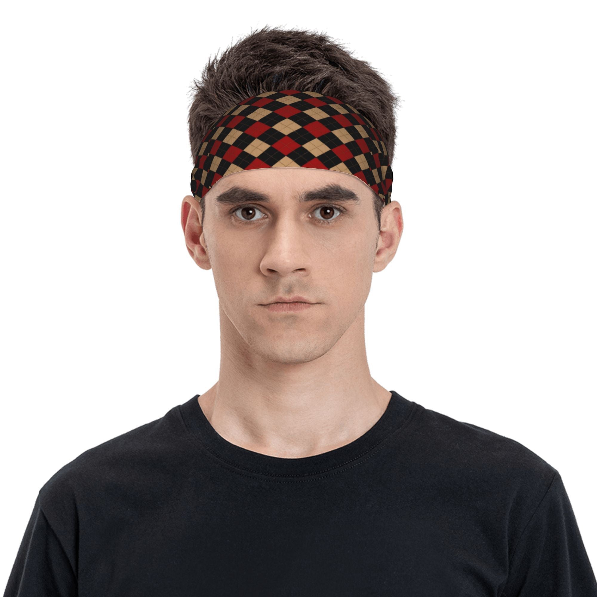 Plaid Headband Red Beige Checkered Pattern for Sports & Casual