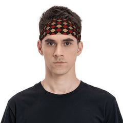 Plaid Headband Red Beige Checkered Pattern for Sports & Casual