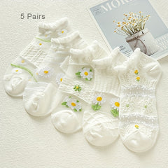 Floral Mesh & Ruffle Trim Ankle Socks Women's Stockings