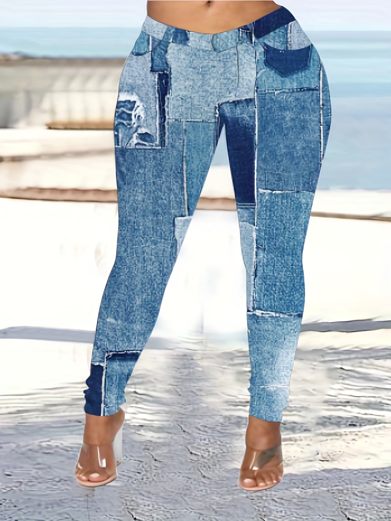  Denim Print Stretch Skinny Leggings